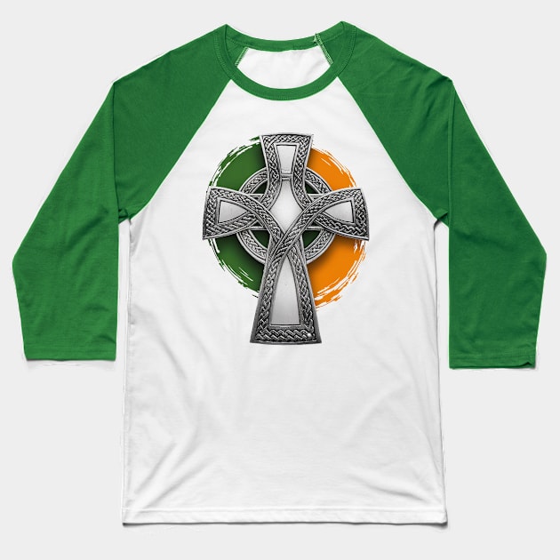 Irish Republican Celtic Cross & Tricolour Baseball T-Shirt by Ireland